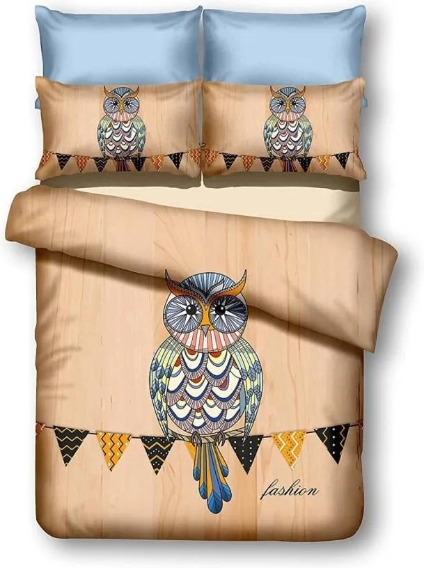 Lenjerie de pat din microfibră DecoKing Owls Autumnstory, 200 x 220 cm
