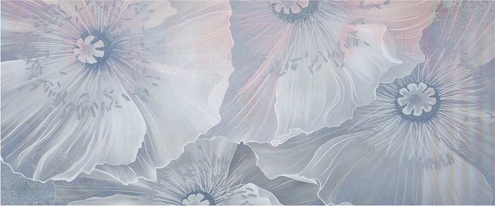 Tablou - Flori albastre pe perete (120x50 cm)
