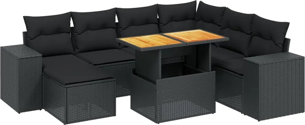 vidaXL Set mobilier de grădină cu perne, 8 piese, negru, poliratan