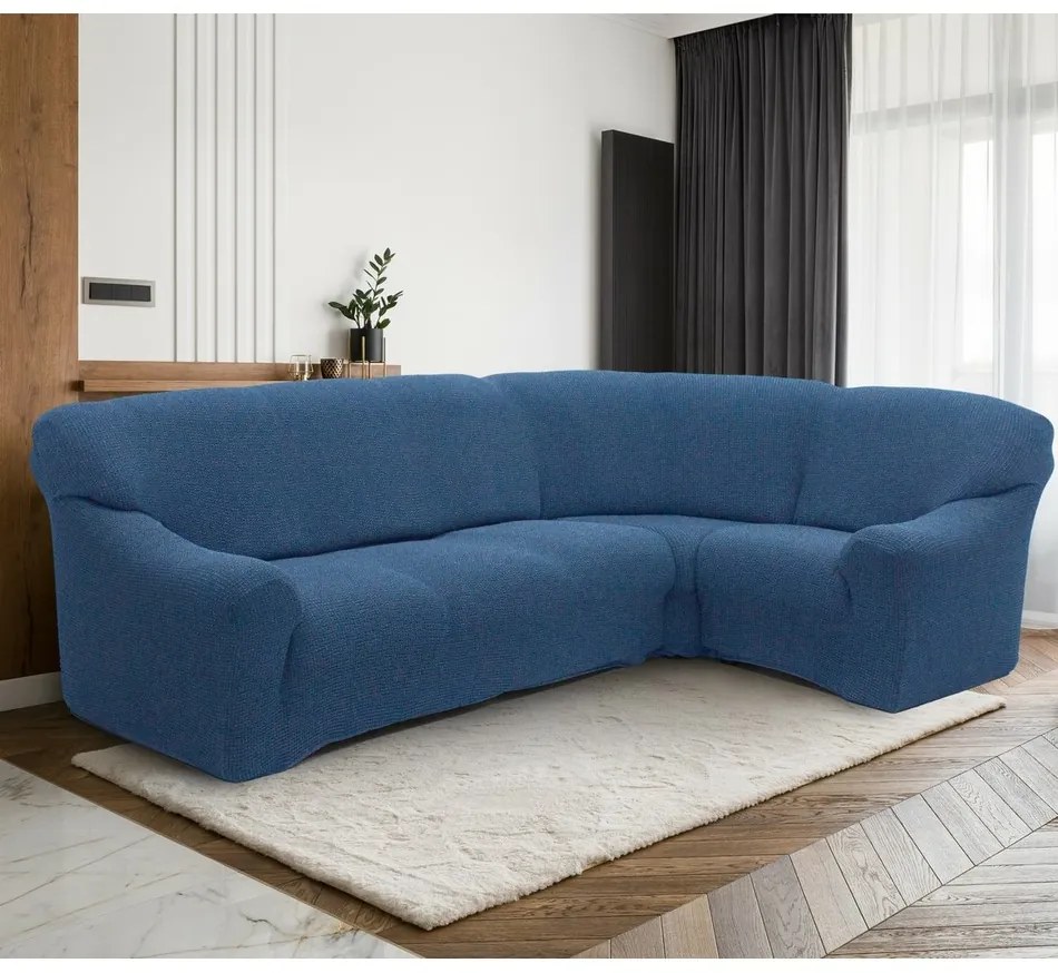 Husă extensibilă pentru canapea de colț Denia albastru, 340 - 540 cm x 60 - 110 cm