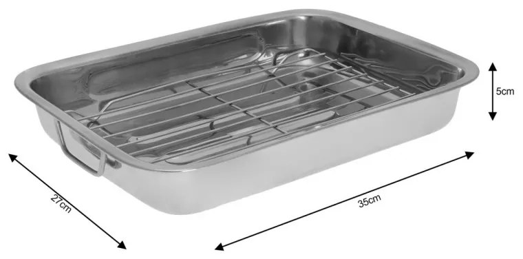 Tava pentru copt cu manere si gratar Kinghoff KH 1377, 36 cm, Gratar detasabil, Otel inoxidabil, Inox