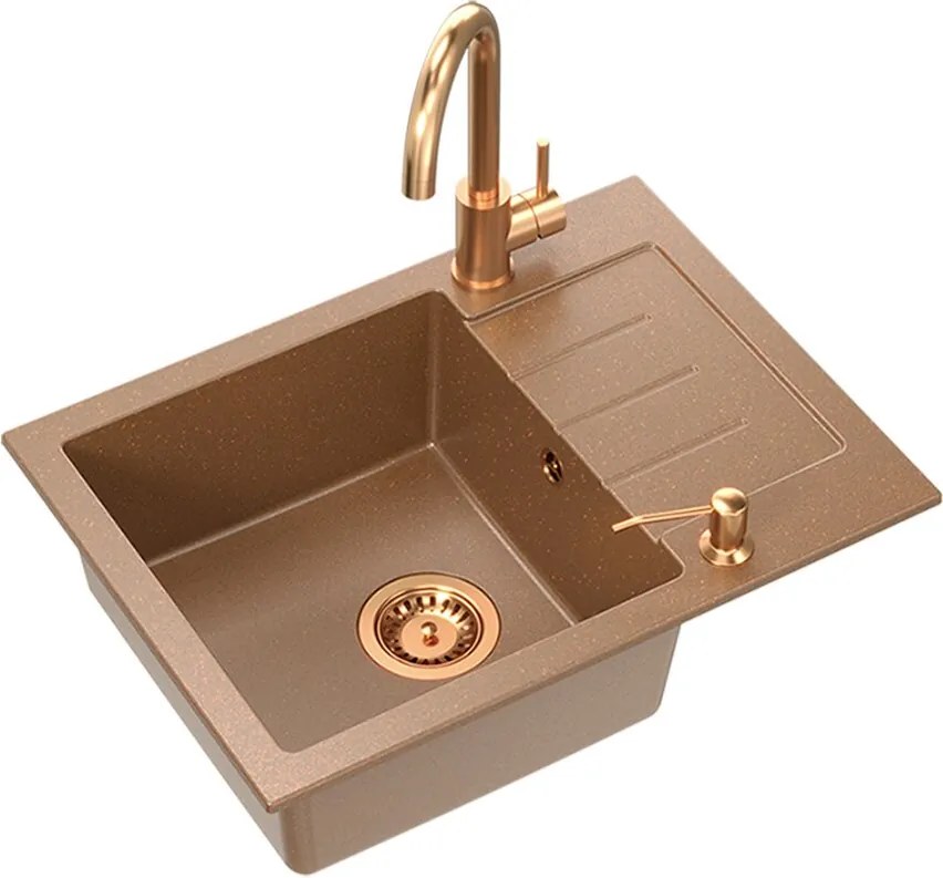 Set chiuveta bucatarie Quadron Art Johnny 116 si baterie Naomi finisaj cupru 60x44 cm