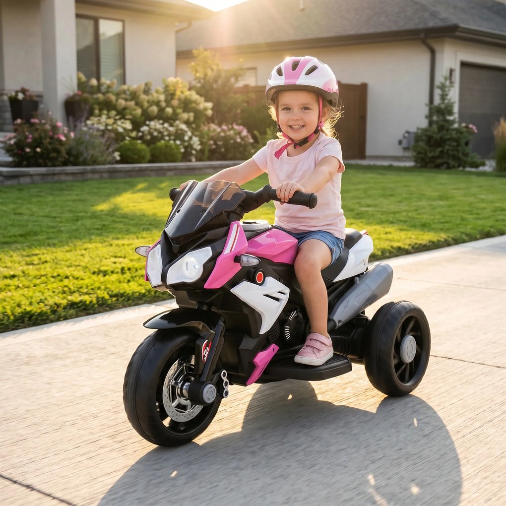 HOMCOM Motocicletă Electrică, 6 V, cu 3 Roți, pentru Copii de 3-5 Ani, Roz | Aosom Romania