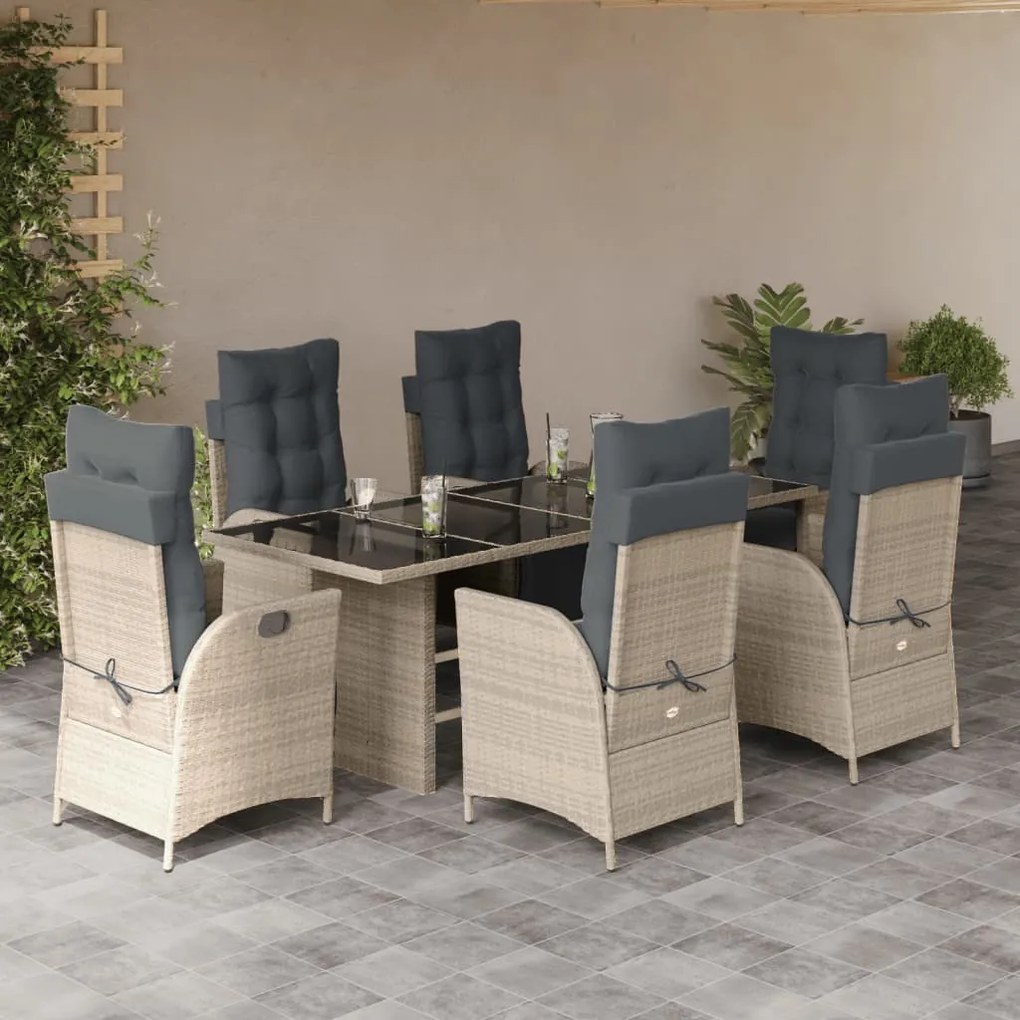 vidaXL Set mobilier de grădină cu perne, 7 piese gri deschis poliratan
