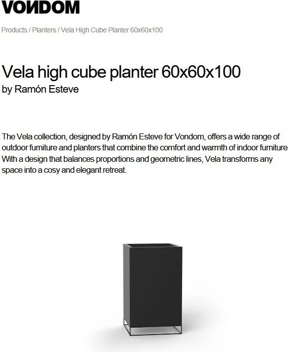 Ghiveci plante, flori design decorativ modern pentru amenajari interioare si exterioare, VELA HIGH CUBE 54036R Vondom
