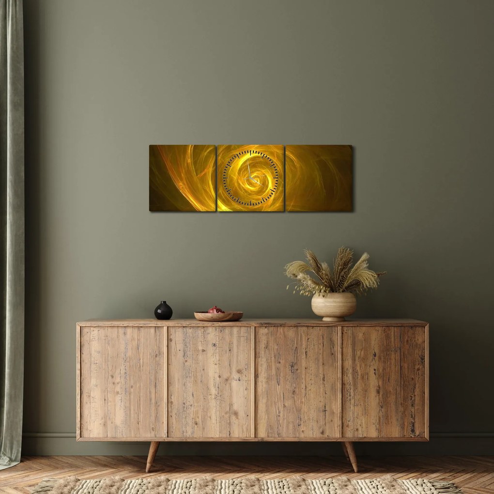 Tabloul cu spirala abstractă în galben (cu ceas) (90x30 cm)