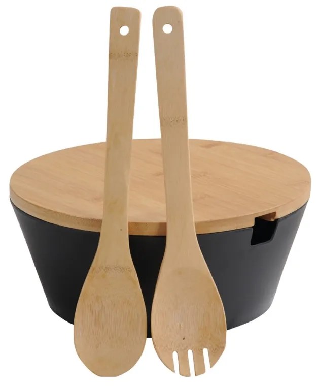 Kesper 92524 Salatieră cu tacâmuri și capac,neagră, diametru 26 cm