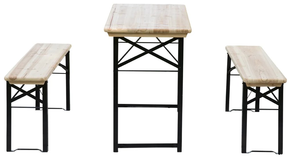 Outsunny Set de Bere 1 Masa 120x50cm 2 Banci 120x25cm din Lemn de Brad
