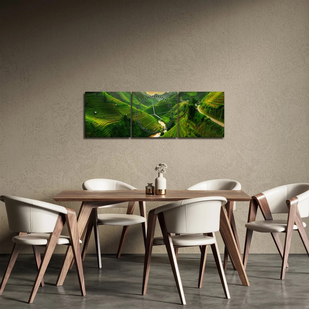 Tablou - Terase de orez Mu Cang Chai (cu ceas) (90x30 cm)