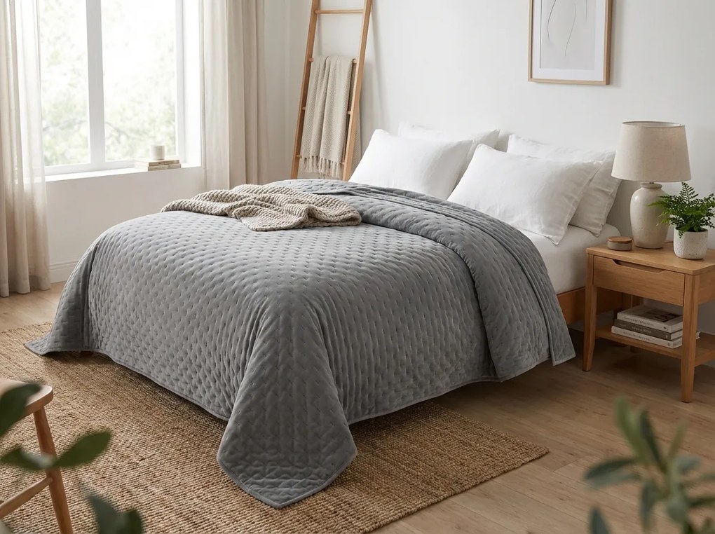 Cuvertura de pat din catifea ASTRALIA, gri Dimensiune: 170 x 210 cm