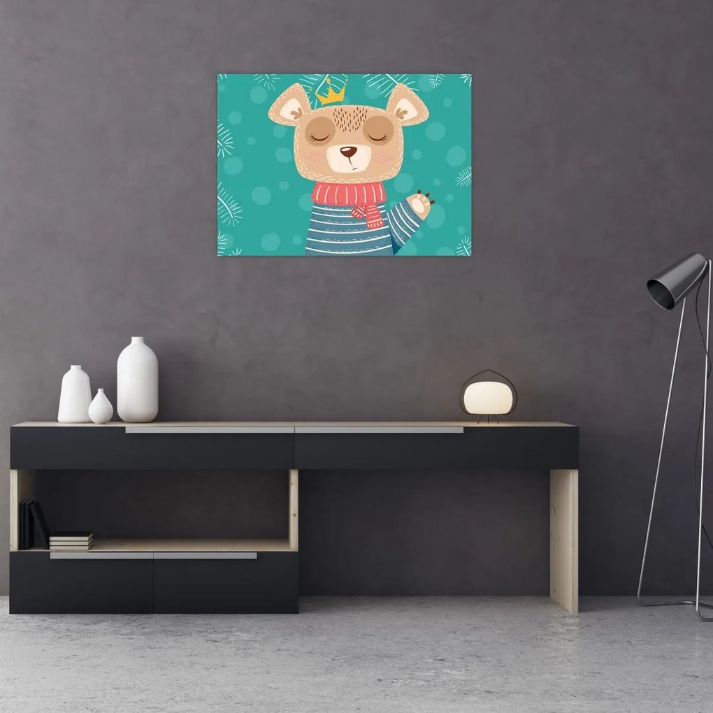 Tablou pe sticlă - Ursulețul fluturând labuța (70x50 cm)
