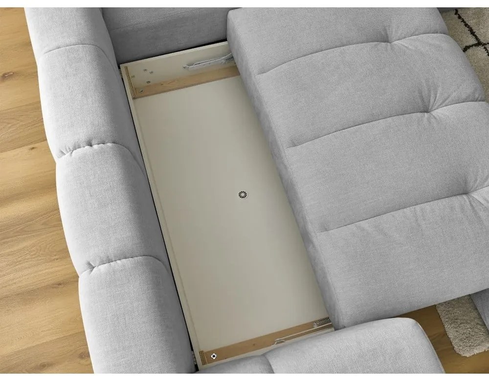 Colțar gri deschis extensibil/cu spațiu de depozitare (cu colț pe partea dreaptă/în formă de ”L”) Fuji – Bobochic Paris