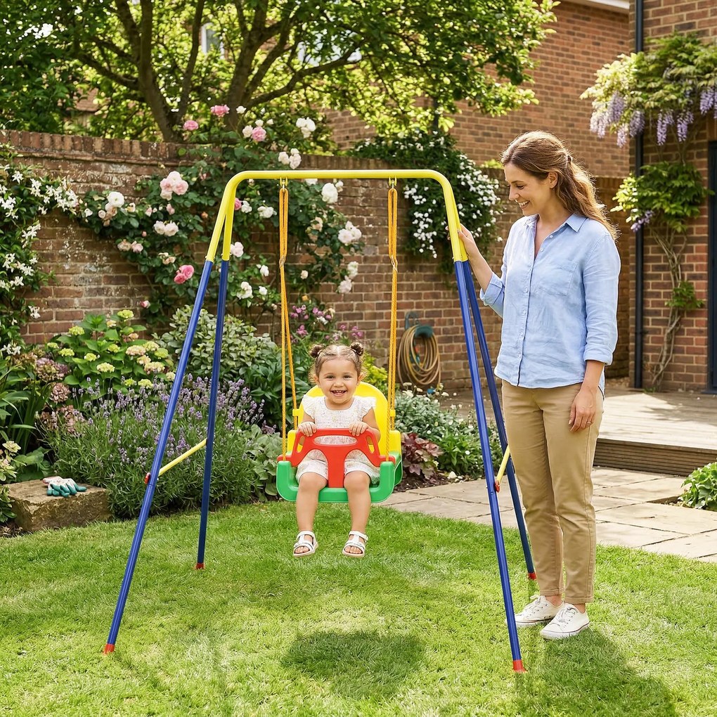 AIYAPLAY Leagăn 3-în-1 pentru Grădină, Leagăn pentru Bebeluși de Interior și Exterior, Înălțime Reglabilă, Cadru Pliabil din Oțel, Centură de Siguranță, Ușor de Montat, 9 Luni-8 Ani, Verde | Aosom Romania