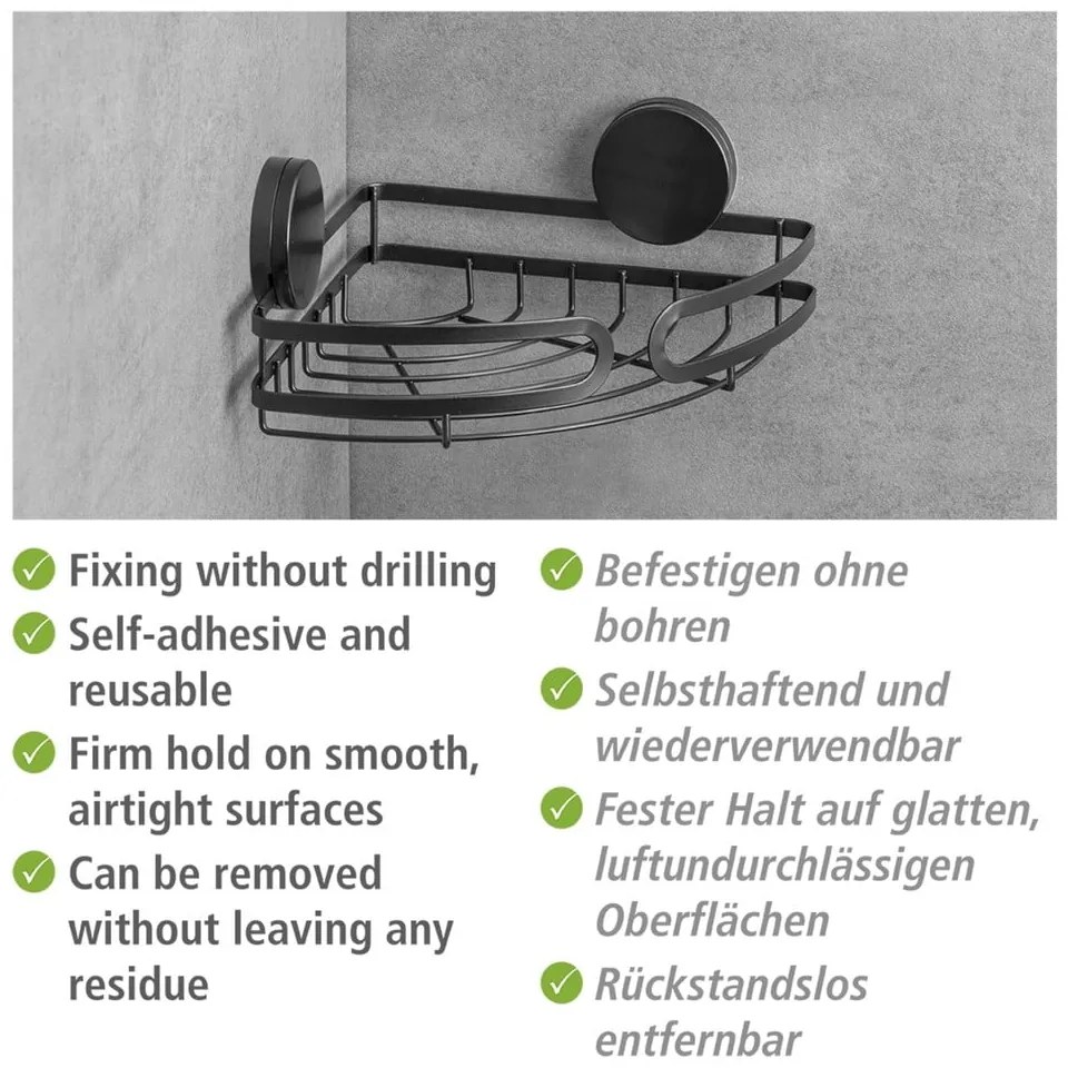 Raft de colț pentru baie Wenko Static-Loc® Pavia, lățime 27 cm, negru