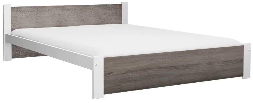 Pat dublu Culoare alb/stejar trufa, IKAROS 180 x 200 cm Saltele: Cu saltele Coco Maxi 20 cm, Somiera pat: Cu lamele drepte
