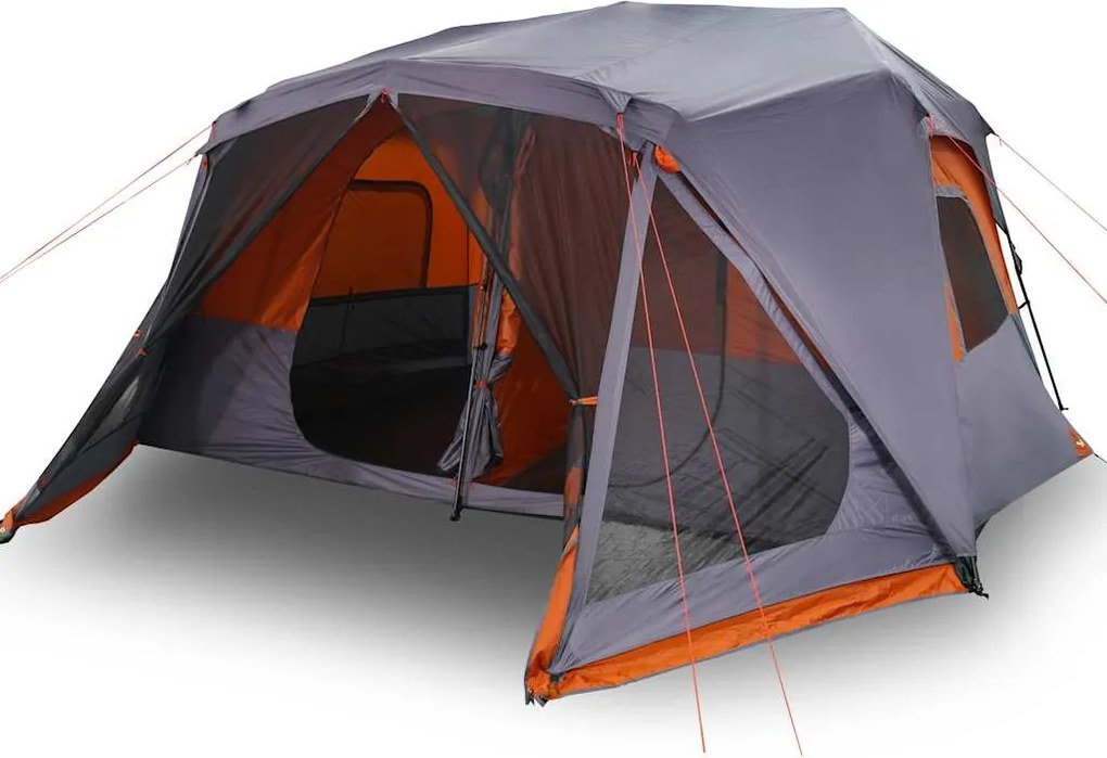 vidaXL Cort de familie 10 pers., gri/oranj, setare rapidă, impermeabil