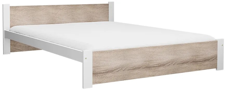 Pat dublu Culoare alb/stejar sonoma, IKAROS 180x200 cm Saltele: Cu saltele Coco Maxi 20 cm, Somiera pat: Cu lamele drepte