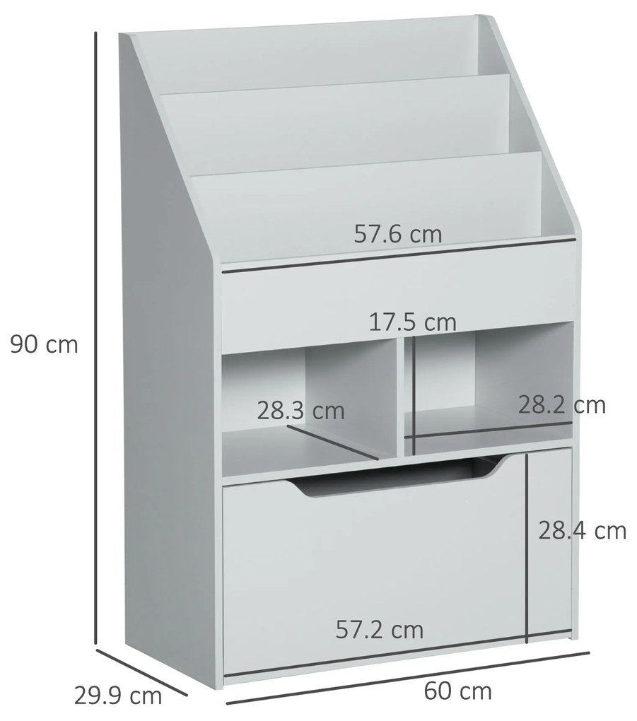 HOMCOM Raft pentru copii cu sertar, bibliotecă cu rafturi, 60 x 29,9 x 90 cm, Gri | Aosom Romania