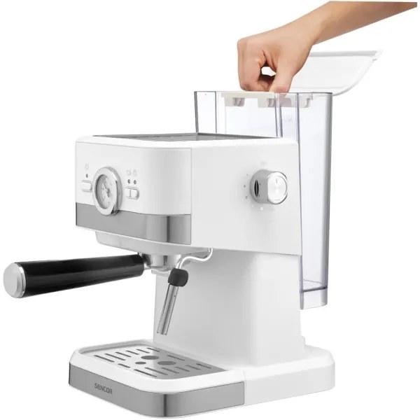 Espressor Sencor 1050W/230V alb/crom mat