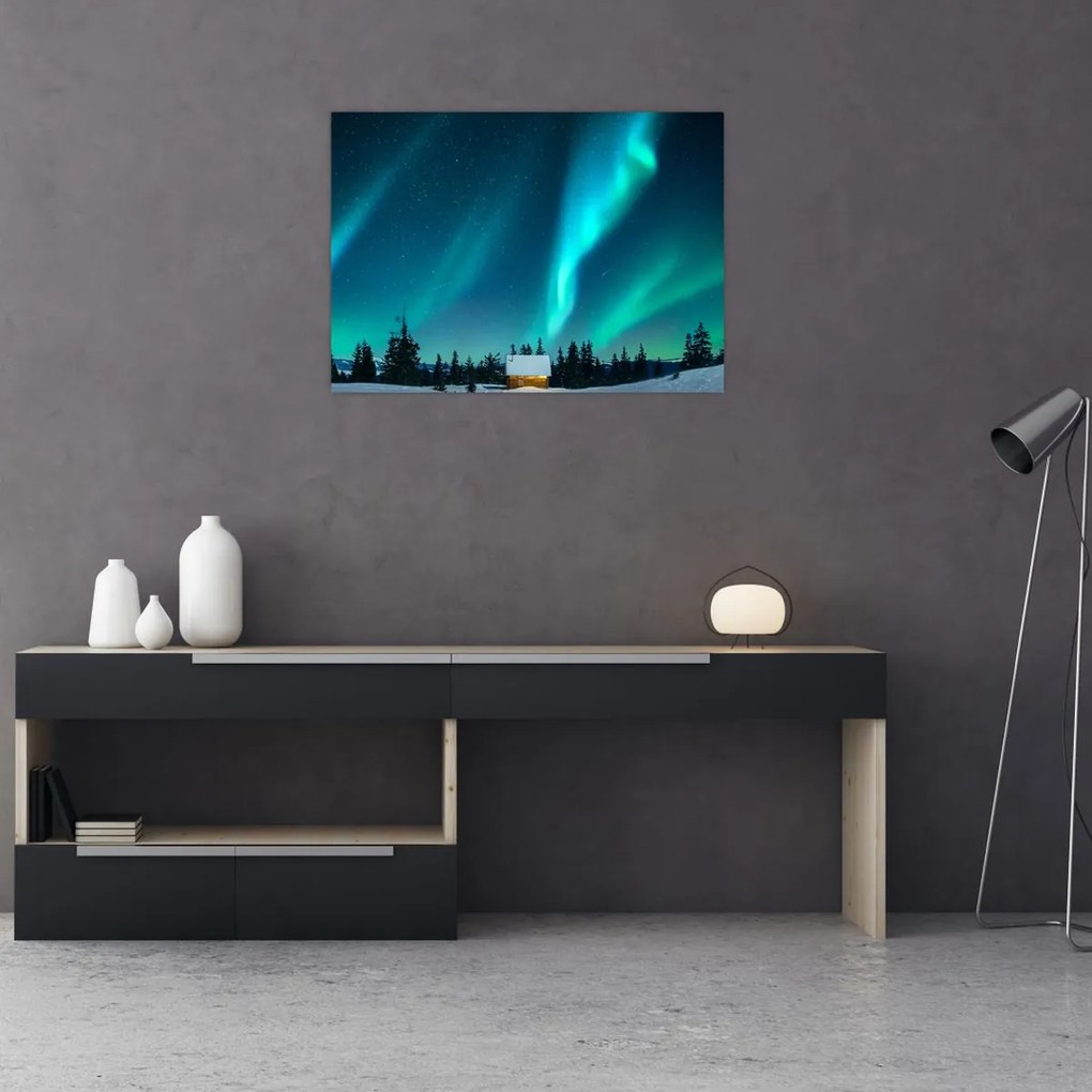 Tablou pe sticlă - Aurora Boreală (70x50 cm)