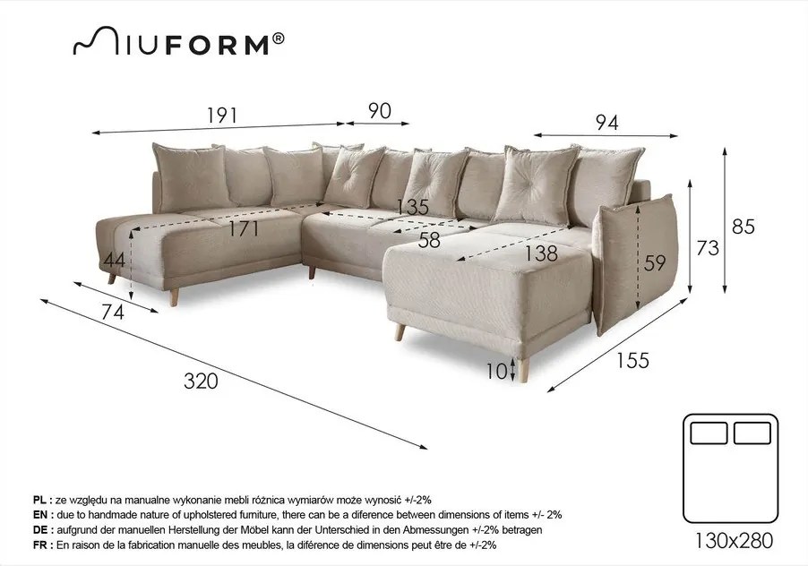 Colțar verde extensibil cu tapițerie din catifea reiată (colț stânga/în formă de "U") Lazy Lukka – Miuform