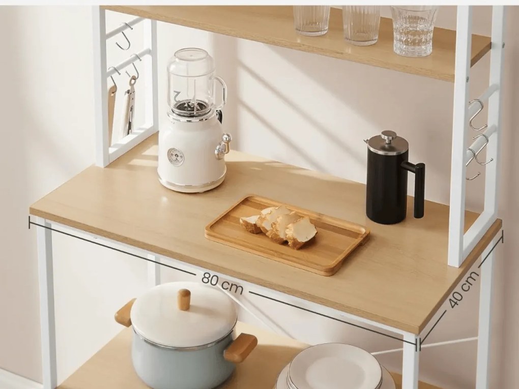 Raft de bucatarie LORANO 167x80 cm, alb / decor stejar