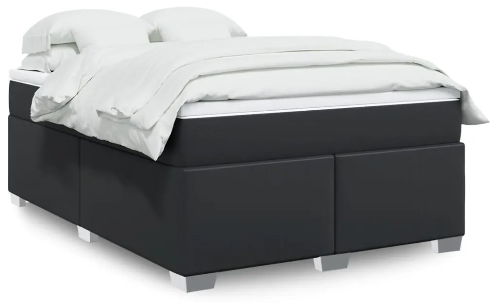vidaXL Pat box spring cu saltea, negru, 140x190 cm, piele ecologică