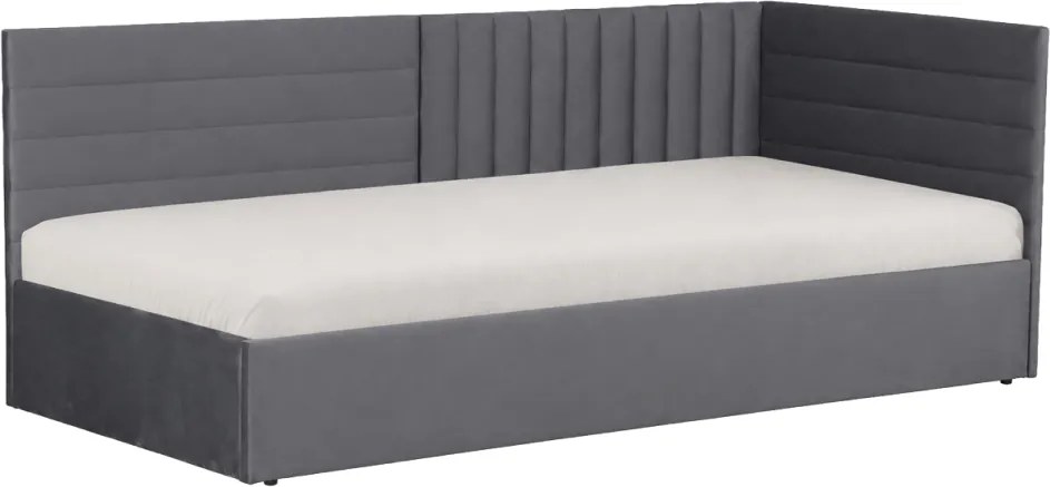 Pat cu somieră, 90x200, ţesătură gri Velvet, MEVIA