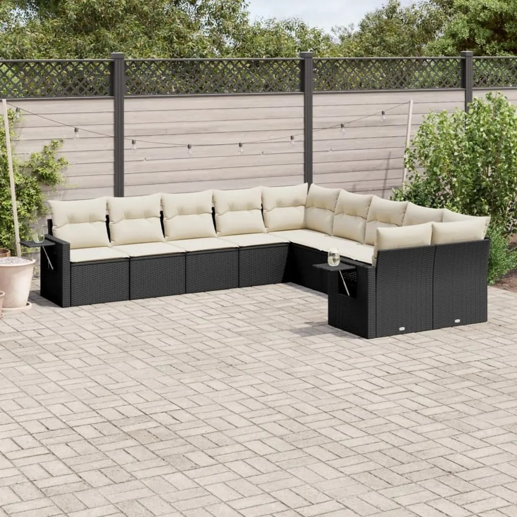 vidaXL Set canapele de grădină cu perne, 10 piese, negru, poliratan