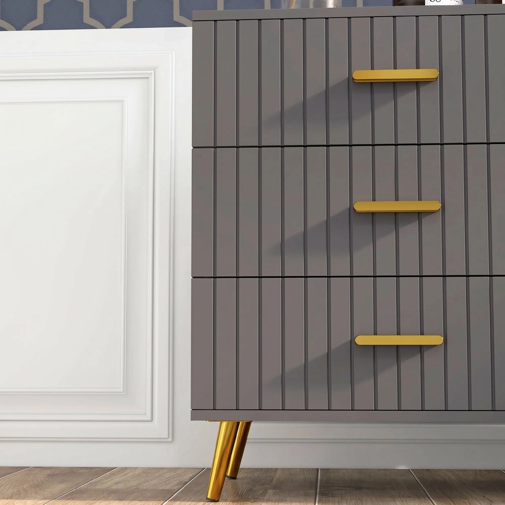 HOMCOM Comodă pentru Dormitor, Dulap Modern cu 3 Sertare,  Sertar de Depozitare cu Picioare din Aluminiu, 60x40x71.5 cm, Gri Închis
