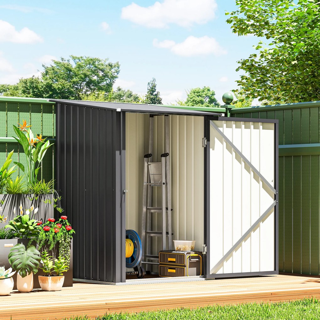 Outsunny Căsuță de Grădină 0,92m² din Oțel Galvanizat, Depozit pentru Unelte cu Ușă Blocabilă și Acoperiș Înclinat, 100x104x160 cm, Gri Închis | Aosom Romania