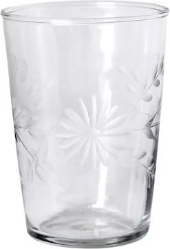 Pahar din sticlă transparentă, cu motive florale gravate, 7,5×9 cm, „Etched Floral"