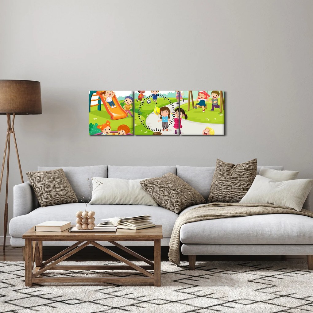 Tablou cu bucuriile copiilor în nisip (cu ceas) (90x30 cm)