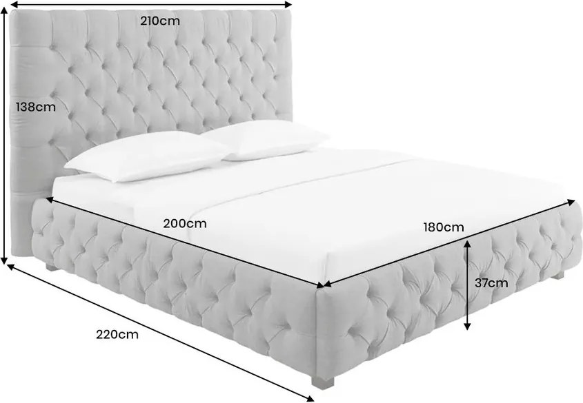 Pat elegant tapitat cu tesatura gri, PARIS CHESTERFIELD 180x200cm