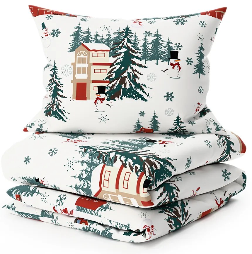 Lenjerie de pat din bumbac SNOWY HOUSES alb Dimensiune lenjerie de pat: 70 x 90 cm | 140 x 220 cm