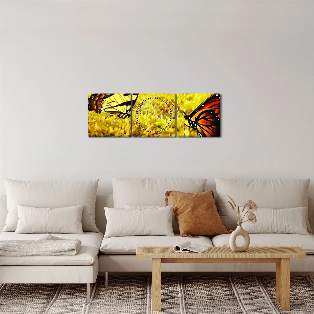 Tablou cu fluturi (cu ceas) (90x30 cm)
