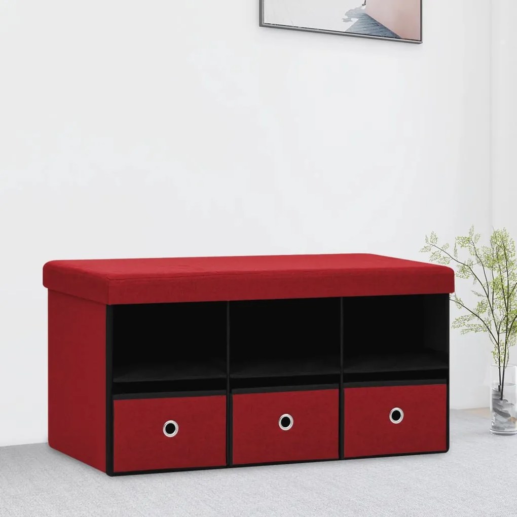 338809 vidaXL Bancă depozitare pliabilă, roşu vin, 76x38x38 cm imitație pânză