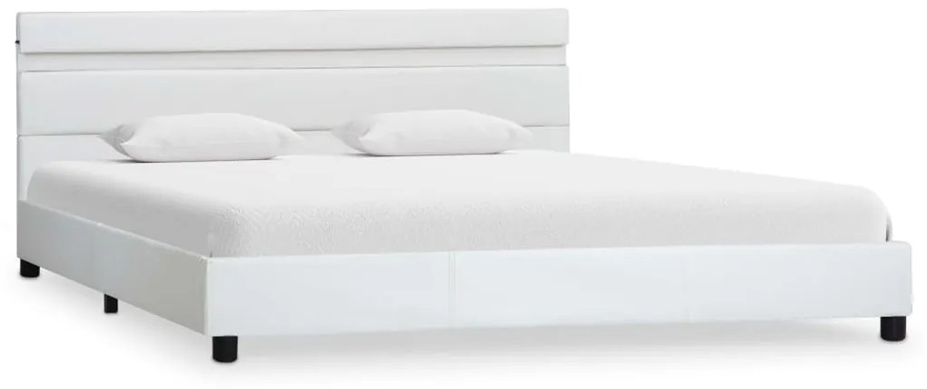 284789 vidaXL Cadru de pat cu LED, alb, 140 x 200 cm, piele ecologică