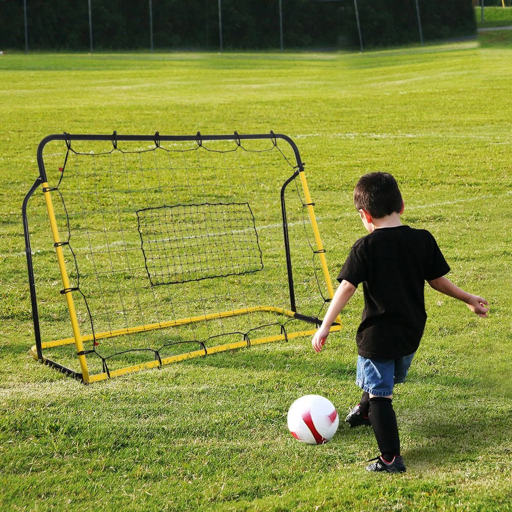 HOMCOM Filet de rebot de fotbal, 184L x 123H cm, rebot de fotbal, 5 unghiuri reglabile de la 60° la 90°, galben și negru | Aosom Romania