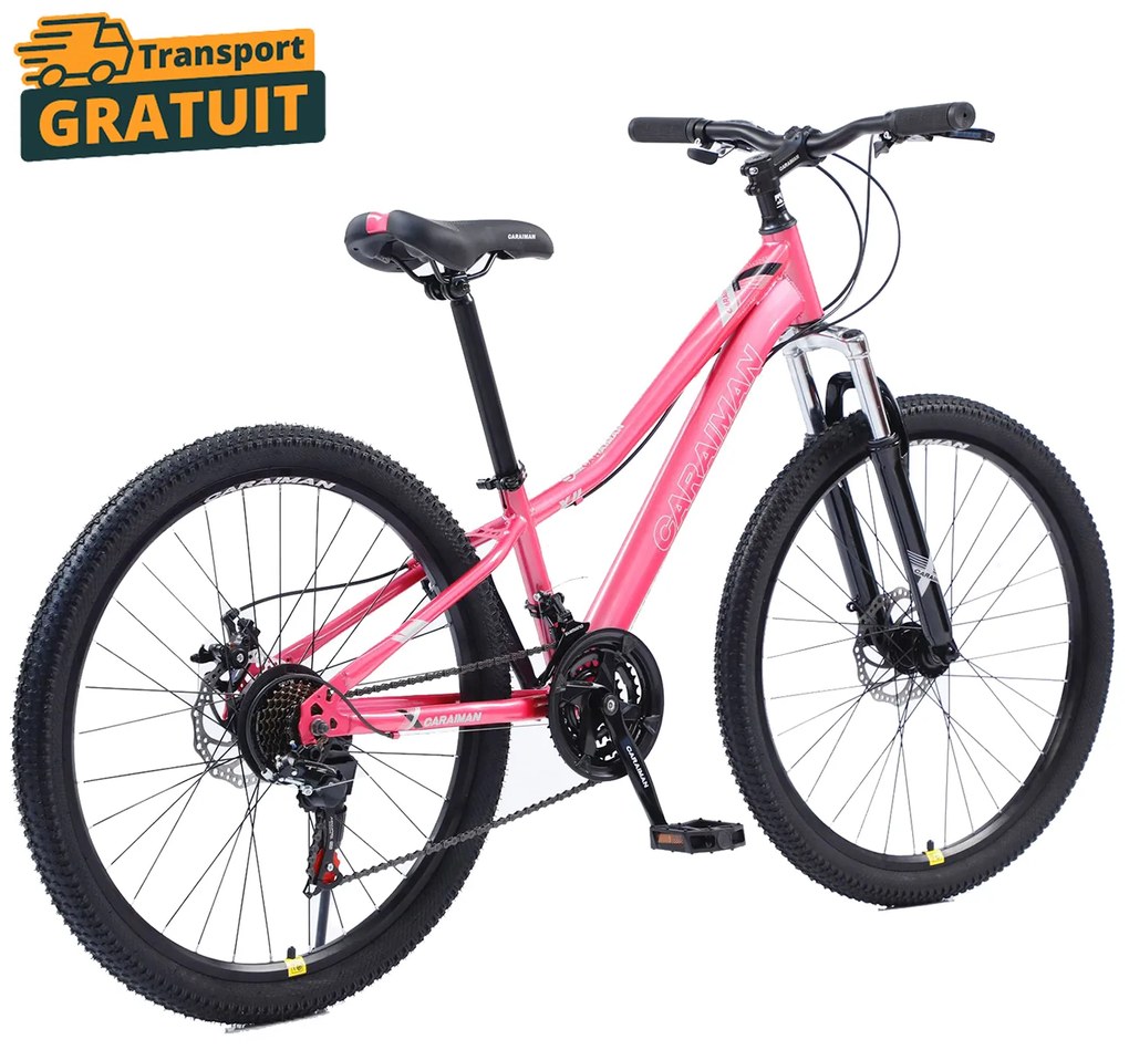Bicicleta Caraiman, roti 26 inch, cadru otel, frane pe disc, roz, BC31