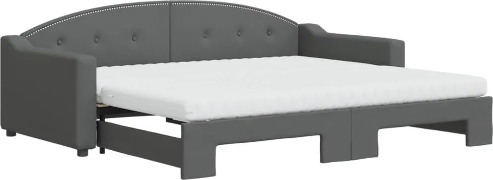 vidaXL Pat de zi cu extensie și saltele, gri închis, 90x200 cm, textil