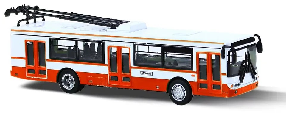 Troleibus metalic, 16 cm, roșu - cu tragere