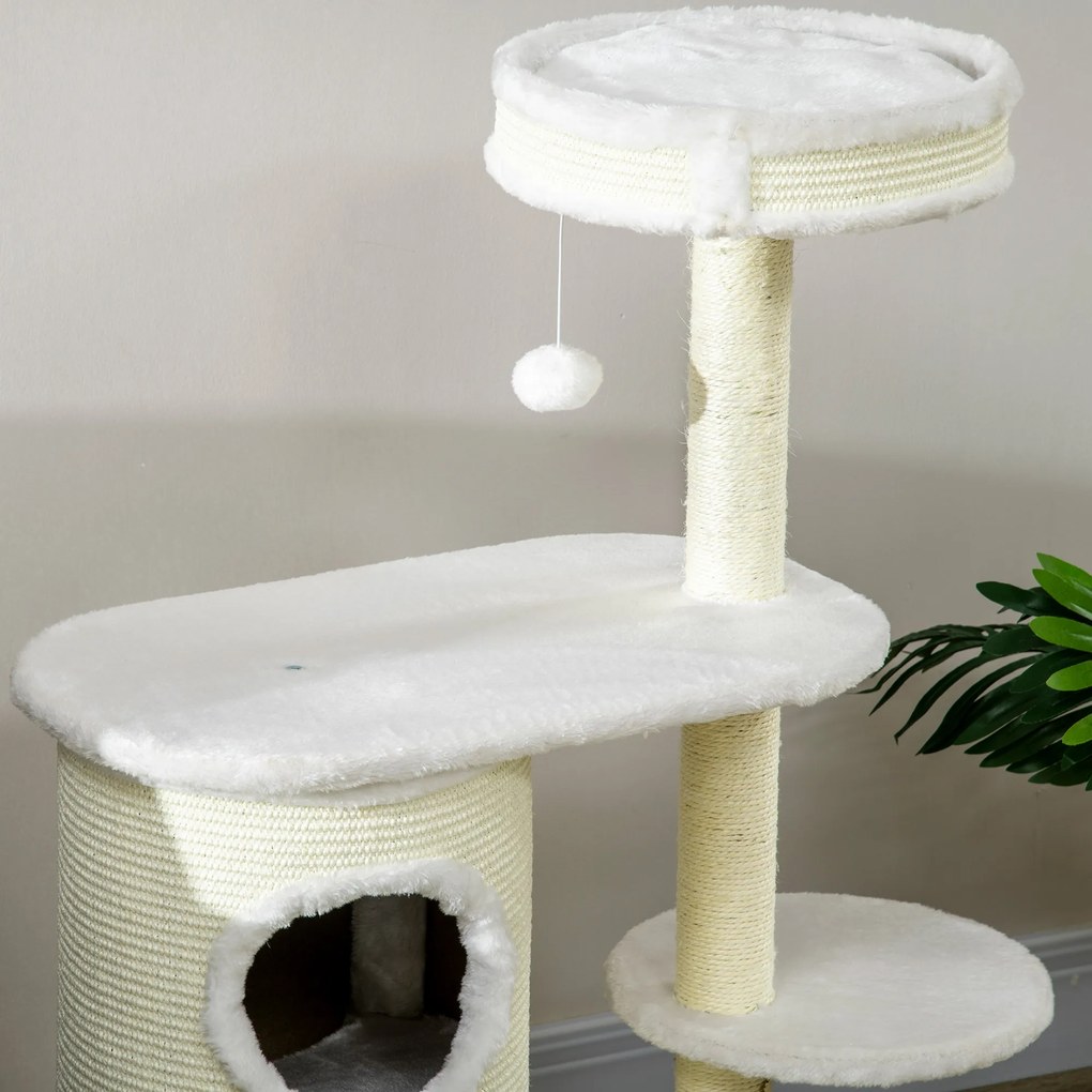 PawHut Copac de zgâriat cu casă pentru zgâriat, 1 pat pentru pisică și jucărie pentru pisică, 59 cm x 35 cm x 100 cm, Crem | Aosom Romania