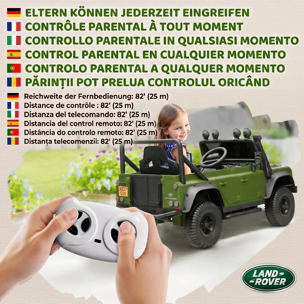 AIYAPLAY Mașină Electrică pentru Copii 3-5 Ani Land Rover 12V și Telecomandă Verde | Aosom Romania