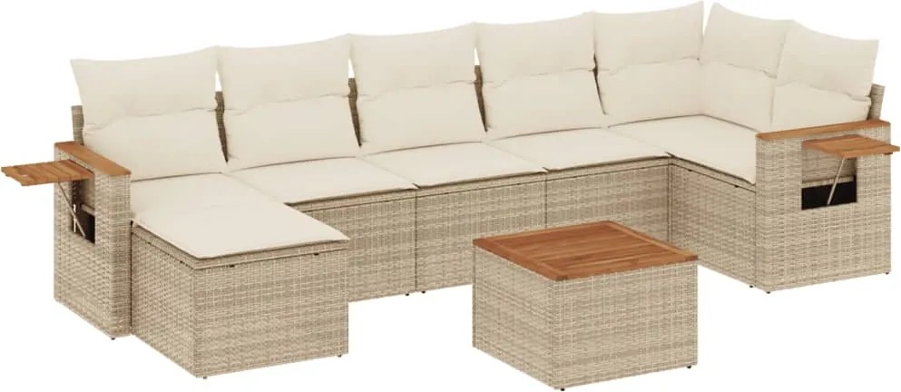 vidaXL Set canapele de grădină, 8 piese, cu perne, bej, poliratan