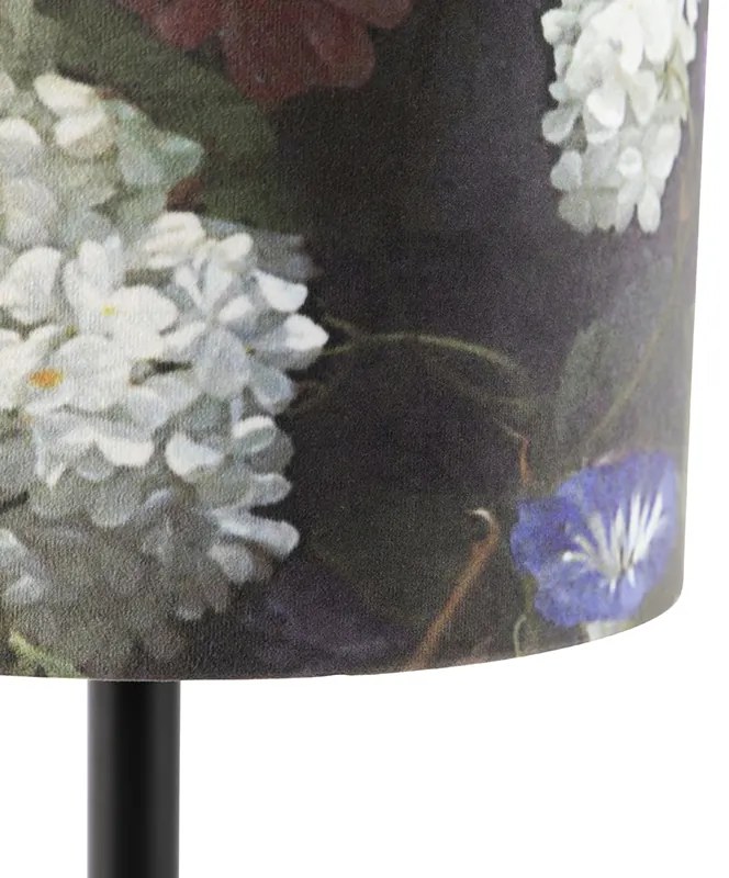 Lampă de masă romantică neagră cu abajur floral 25 cm - Simplo