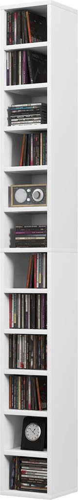 HOMCOM Raft Bibliotecă pentru CD-uri cu 12 rafturi, din MDF și panou aglomerat, 21x20x175 cm, Alb | Aosom Romania