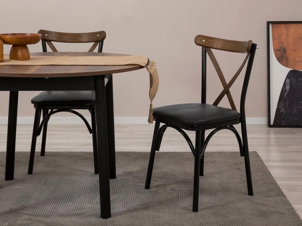 Set mobilier sufragerie Duvasa 6 (Nuc + negru) (pentru 2 persoane). 1093753