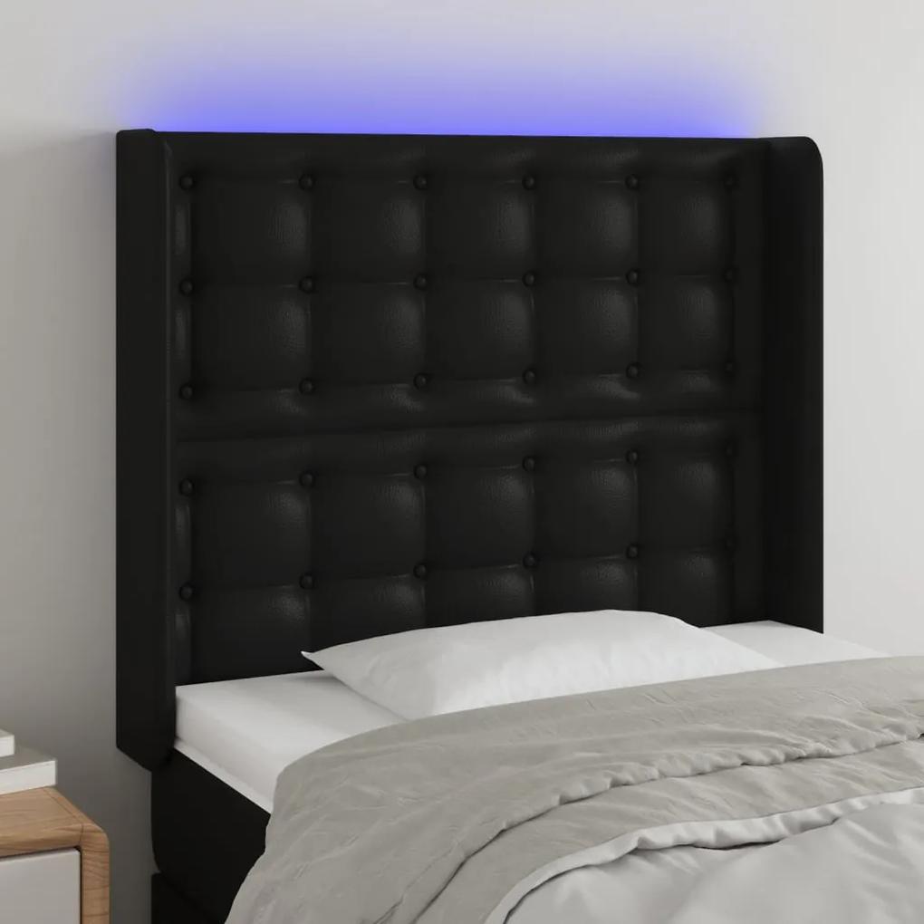 3124120 vidaXL Tăblie de pat cu LED, negru, 83x16x118/128 cm, piele ecologică