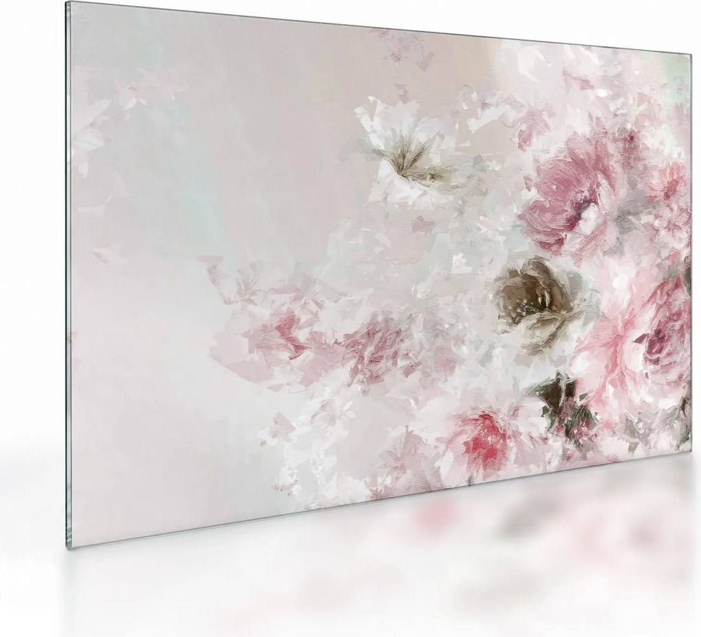 Tablou pe sticlă - Pictura flori roz (70x50 cm)